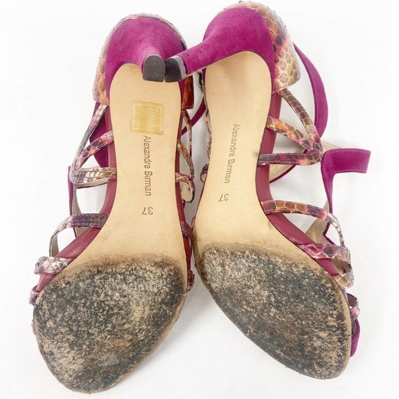 Alexandre Birman Burgundy Faux Suede Snakeskin Reptile Strappy Heels (37) 7 - Picture 6 of 6